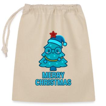 Blue cartoon Christmas tree with glasses - Closable cotton gift bag (25x30cm) - nature - Front