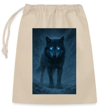 Blauäugiger Wolf in einem Schneesturm - Verschließbarer Geschenkbeutel aus Baumwolle (25x30cm) - Natur - Vorne
