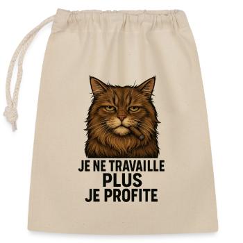Cat. I don't work anymore, I enjoy it. - Closable cotton gift bag (25x30cm) - nature - Front
