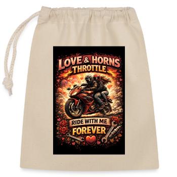 Amour & Moto : Roulez pour toujours - Sac cadeau en coton avec cordon (25 x 30 cm) - nature - Devant