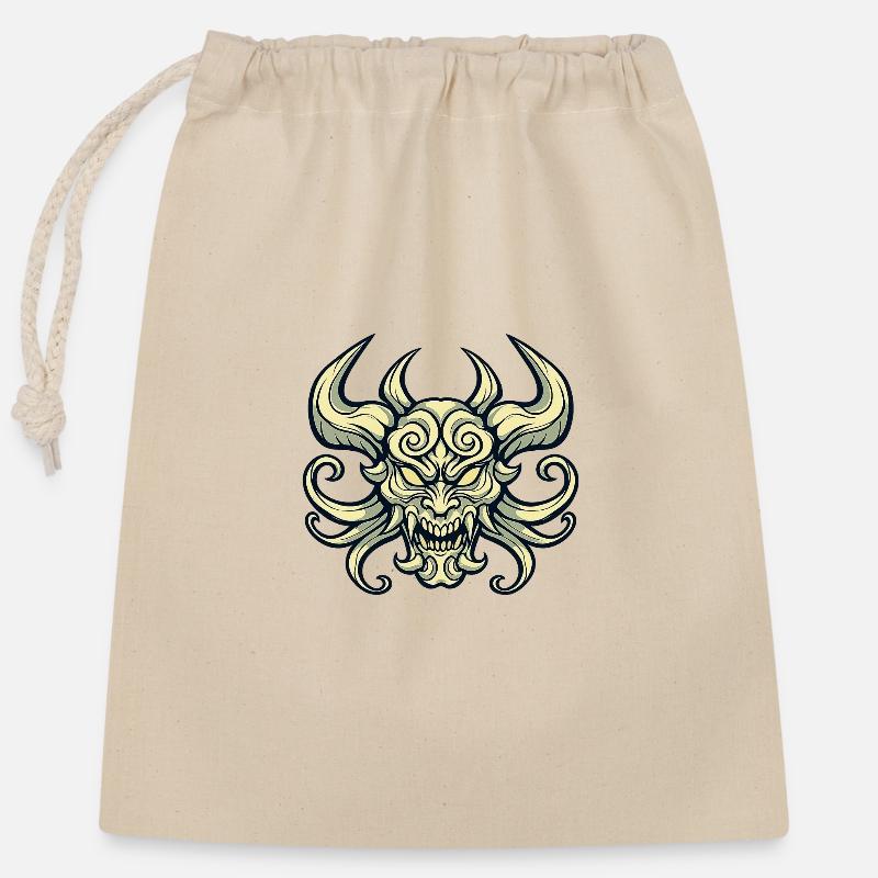 Demonic Skull with Horns - Closable cotton gift bag (25x30cm) - nature