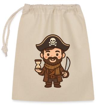 Pirate cartoon saber and hourglass - Closable cotton gift bag (25x30cm) - nature - Front