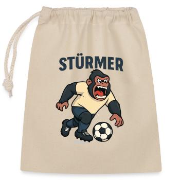 Stürmer-Affe Fußballsturm - Verschließbarer Geschenkbeutel aus Baumwolle (25x30cm) - Natur - Vorne