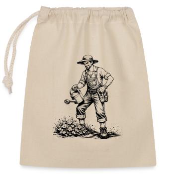 Gardener watering flowers in comic style - Closable cotton gift bag (25x30cm) - nature - Front