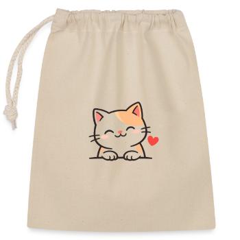 Petit chaton mignon avec un cœur Illustration - Sac cadeau en coton avec cordon (25 x 30 cm) - nature - Devant