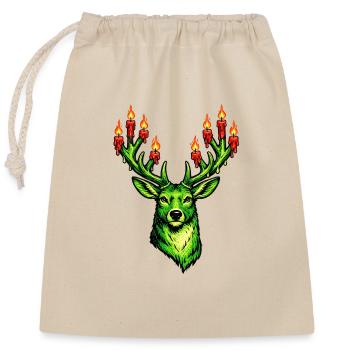 grüner Weihnachtshirsch mit Kerzen . KI generiert - Verschließbarer Geschenkbeutel aus Baumwolle (25x30cm) - Natur - Vorne