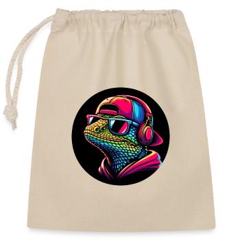 Gecko Salamander en rappeur avec casquette et casque - Sac cadeau en coton avec cordon (25 x 30 cm) - nature - Devant