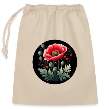 Blumenmotiv Mohnblume Schwarzer Hintergrund - Verschließbarer Geschenkbeutel aus Baumwolle (25x30cm) - Natur - Vorne