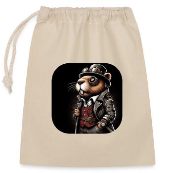 Beaver in Steampunk Outfit - Closable cotton gift bag (25x30cm) - nature - Front