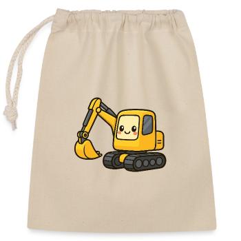Cute excavator with googly eyes - Closable cotton gift bag (25x30cm) - nature - Front