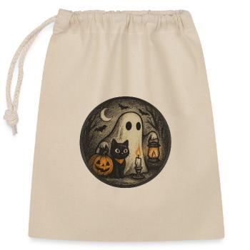 Scène de nuit d’Halloween effrayante avec chat - Sac cadeau en coton avec cordon (25 x 30 cm) - nature - Devant