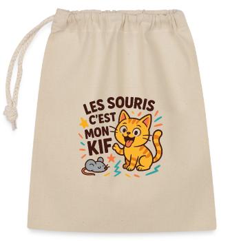 Chat marrant souris j'adore - Sac cadeau en coton avec cordon (25 x 30 cm) - nature - Devant