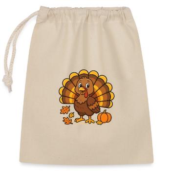 Autumnal cartoon turkey with pumpkin - Closable cotton gift bag (25x30cm) - nature - Front