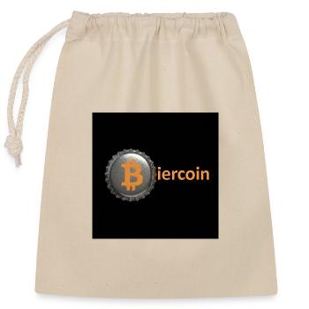 Biercoin Bitcoin Flaschenverschluss - Verschließbarer Geschenkbeutel aus Baumwolle (25x30cm) - Natur - Vorne