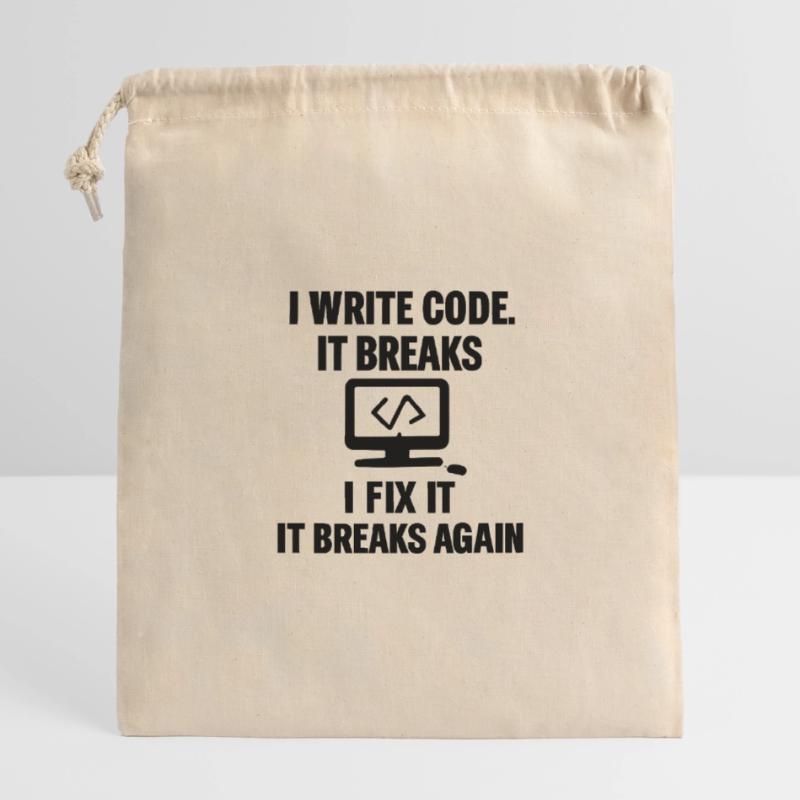 I Write Code – Funny Programmer T-Shirt Closable cotton gift bag (25x30cm)