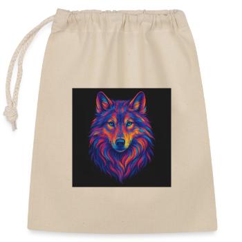 Neon Wolf Kopf Kunst - Verschließbarer Geschenkbeutel aus Baumwolle (25x30cm) - Natur - Vorne