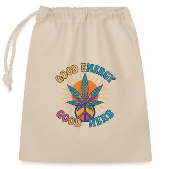 Good Energy Good Herb – Hippie Retro Design - Verschließbarer Geschenkbeutel aus Baumwolle (25x30cm) - Natur - Vorne