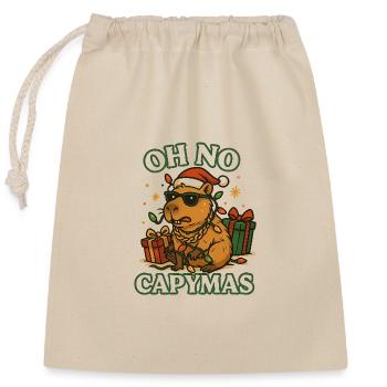 Oh No Capymas – Noël drôle de capybara - Sac cadeau en coton avec cordon (25 x 30 cm) - nature - Devant