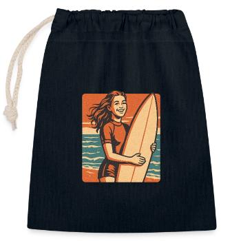 Retro Surferin am Sonnenuntergang - Verschließbarer Geschenkbeutel aus Baumwolle (25x30cm) - Navy - Vorne