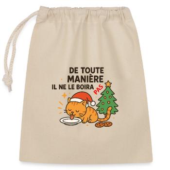 Chat festif de Noël qui refuse la boisson - Sac cadeau en coton avec cordon (25 x 30 cm) - nature - Devant
