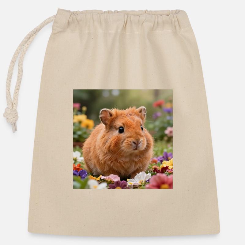 Blumiger Hamstertraum - Verschließbarer Geschenkbeutel aus Baumwolle (25x30cm) - Natur