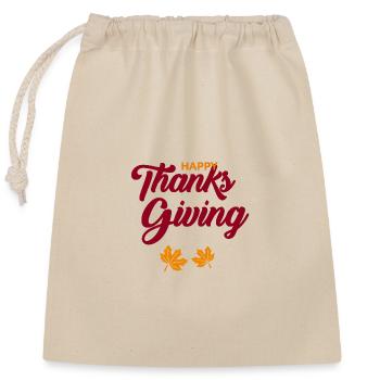 Happy Thanksgiving Script with Leaves - Closable cotton gift bag (25x30cm) - nature - Front