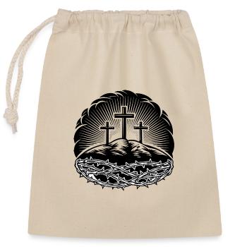 Couronne d’épines + motif chrétien croix - Sac cadeau en coton avec cordon (25 x 30 cm) - nature - Devant