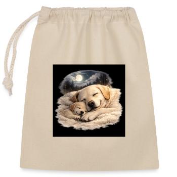 Mom dog sleeps with her child - Closable cotton gift bag (25x30cm) - nature - Front