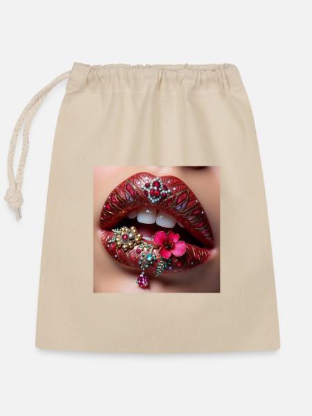 Vergoldeter Lippenschmuck blüht - Verschließbarer Geschenkbeutel aus Baumwolle (25x30cm) - Natur