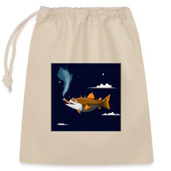 Fischen Sie mit einer Zigarre in der Luft. - Verschließbarer Geschenkbeutel aus Baumwolle (25x30cm) - Natur - Vorne