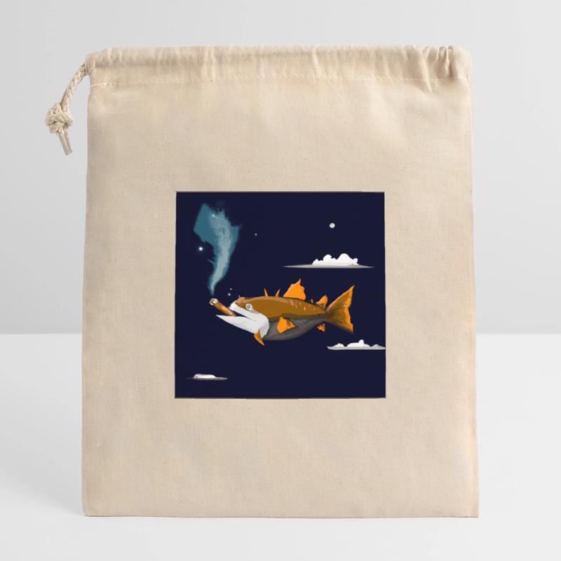 Fischen Sie mit einer Zigarre in der Luft. Verschließbarer Geschenkbeutel aus Baumwolle (25x30cm)