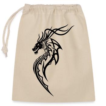 Fantasy Drache Line Art – Tribal Tattoo Stil - Verschließbarer Geschenkbeutel aus Baumwolle (25x30cm) - Natur - Vorne