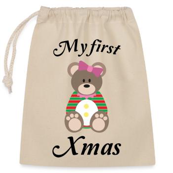 Weihnachts Teddy Bär - Verschließbarer Geschenkbeutel aus Baumwolle (25x30cm) - Natur - Vorne