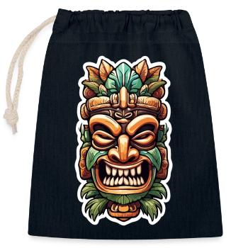 Tiki / Hawaï / Tropical / Île / Culture / Logo - Sac cadeau en coton avec cordon (25 x 30 cm) - bleu marine - Devant