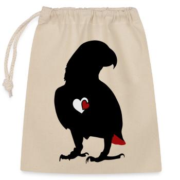 African grey parrot heart - Closable cotton gift bag (25x30cm) - nature - Front