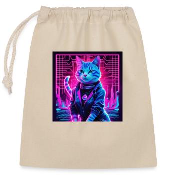Retro Wave Cat - Cyberpunk Feline Vibes - Sac cadeau en coton avec cordon (25 x 30 cm) - nature - Devant