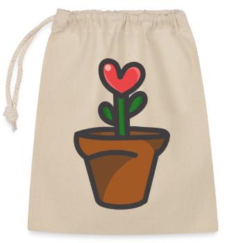 Vase mit herzförmiger Blume - Verschließbarer Geschenkbeutel aus Baumwolle (25x30cm) - Natur - Vorne