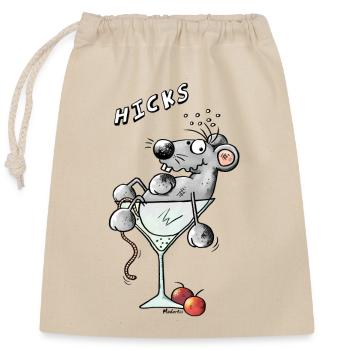 Maus im Cocktailglas - Verschließbarer Geschenkbeutel aus Baumwolle (25x30cm) - Natur - Vorne