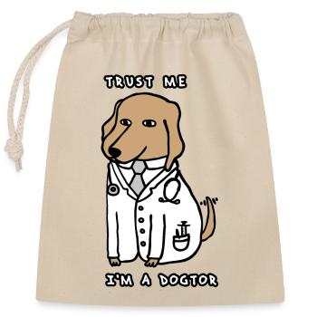DOGTOR brown / white - Trust me I'm a Dogtor - Closable cotton gift bag (25x30cm) - nature - Front