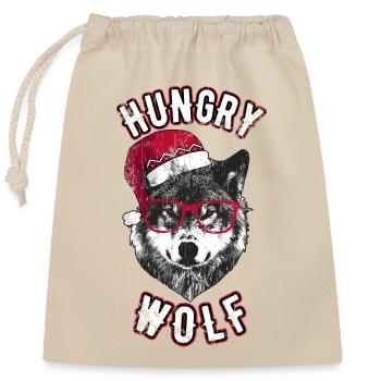 Hungry Wolf – Grumpy Christmas Wolf - Closable cotton gift bag (25x30cm) - nature - Front