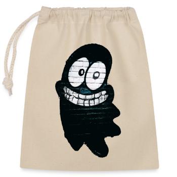 Funny smiling ghost in black - Closable cotton gift bag (25x30cm) - nature - Front