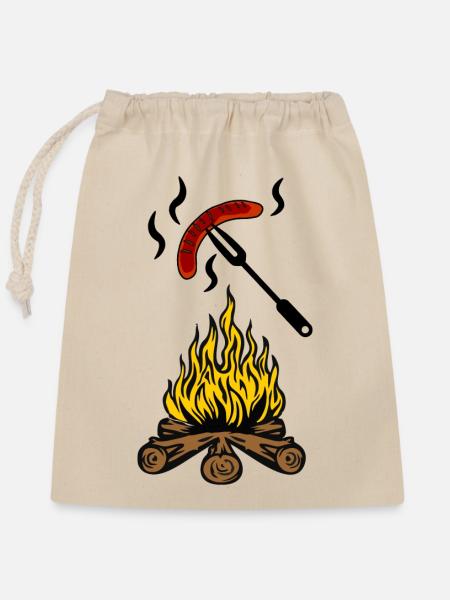 Lagerfeuer mit Bratwurst - Verschließbarer Geschenkbeutel aus Baumwolle (25x30cm) - Natur