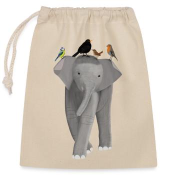 Elefant Amsel Rotkehlchen Blaumeise Zaunkönig - Verschließbarer Geschenkbeutel aus Baumwolle (25x30cm) - Natur - Vorne
