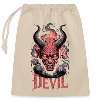Devil Demonic Head with Horns Flames Runes - Closable cotton gift bag (25x30cm) - nature - Front