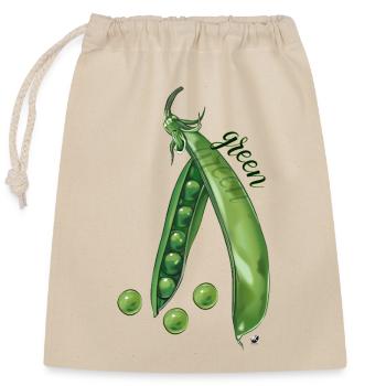 Green pea pod and peas illustration - Closable cotton gift bag (25x30cm) - nature - Front