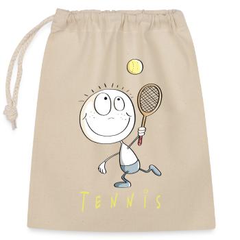 Happy Tennis Spieler - Comic Strichmännchen - Verschließbarer Geschenkbeutel aus Baumwolle (25x30cm) - Natur - Vorne