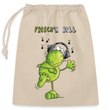 Frosch n' Roll - Verschließbarer Geschenkbeutel aus Baumwolle (25x30cm) - Natur - Vorne