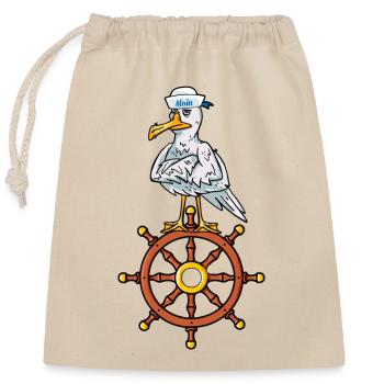 Seagull Steering Wheel Seaman Shipping Captain Moin - Closable cotton gift bag (25x30cm) - nature - Front