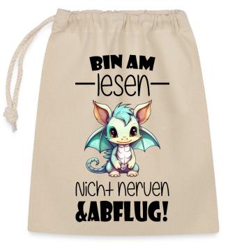 Lesen Schulkind Drache - Verschließbarer Geschenkbeutel aus Baumwolle (25x30cm) - Natur - Vorne