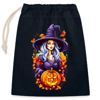 Halloween Witch with Pumpkin Head - Closable cotton gift bag (25x30cm) - navy - Front